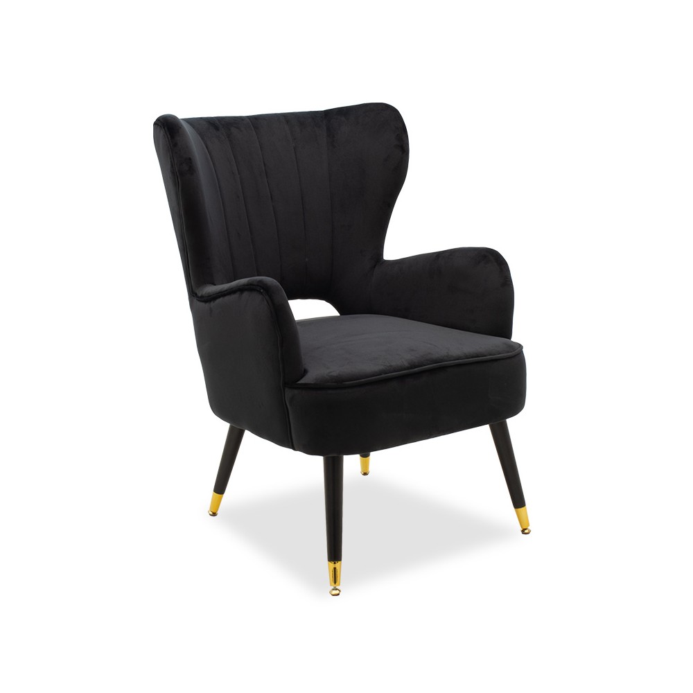 Fauteuil Lark velours noir 65x74x90 cm