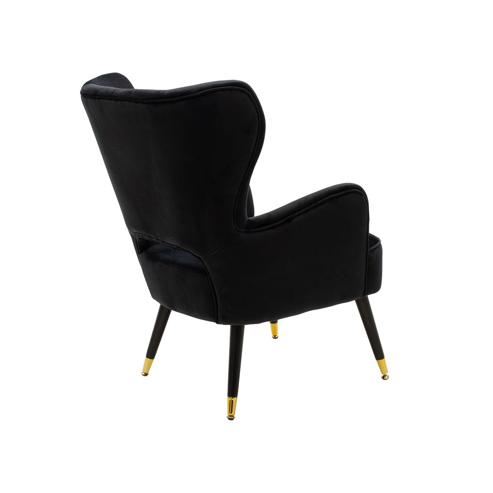 Fauteuil Lark velours noir 65x74x90 cm