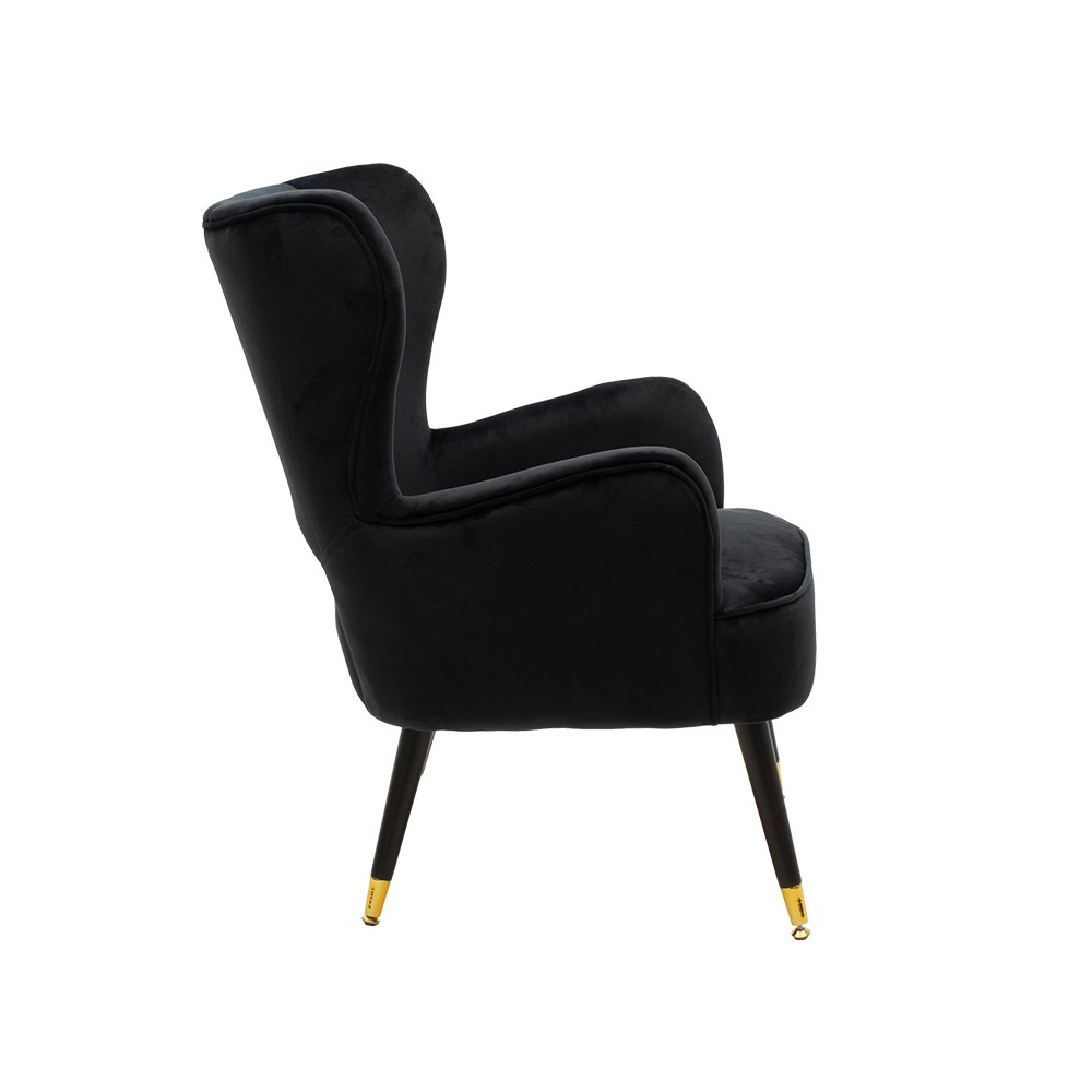 Fauteuil Lark velours noir 65x74x90 cm