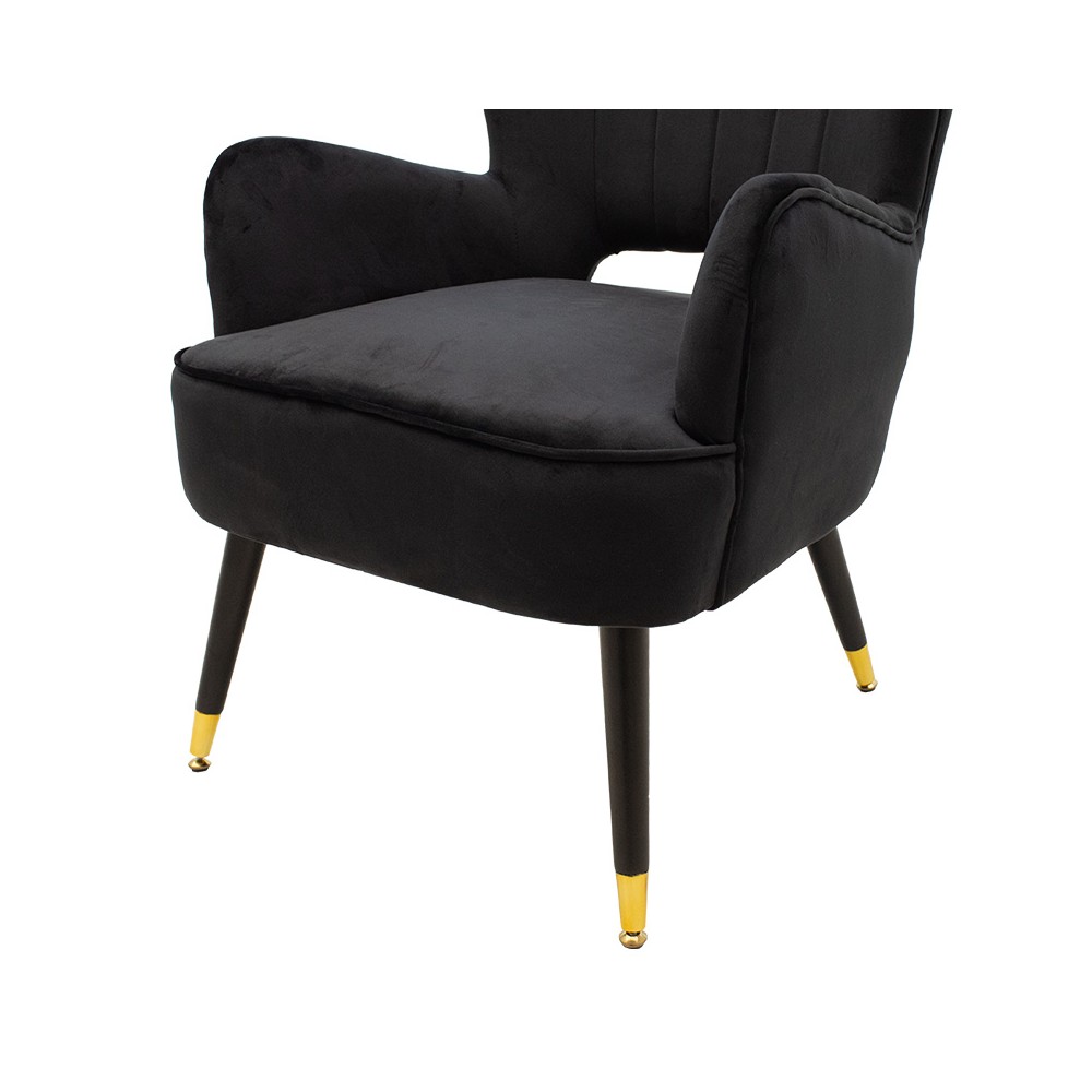 Fauteuil Lark velours noir 65x74x90 cm