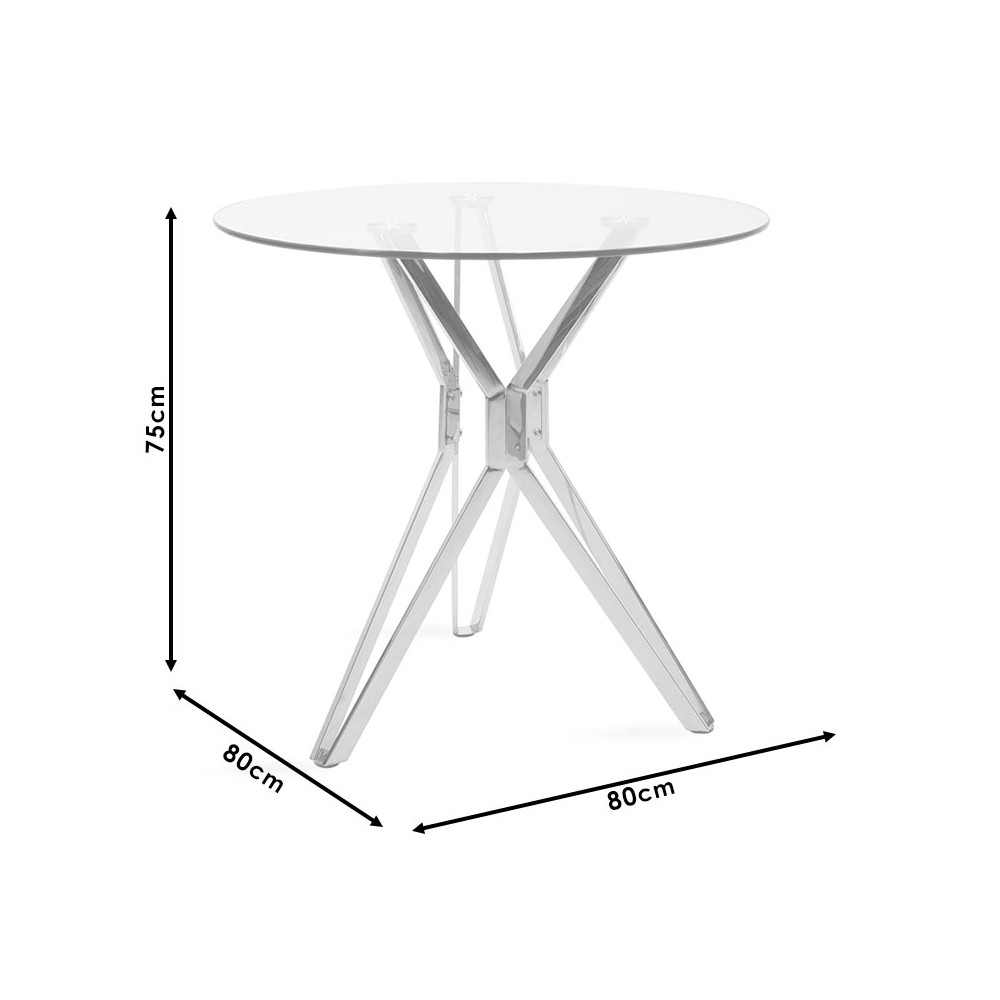 Table à manger Aryan plateau en verre D80x75cm