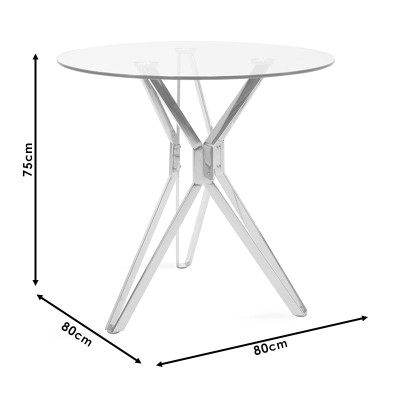 Table à manger Aryan plateau en verre D80x75cm