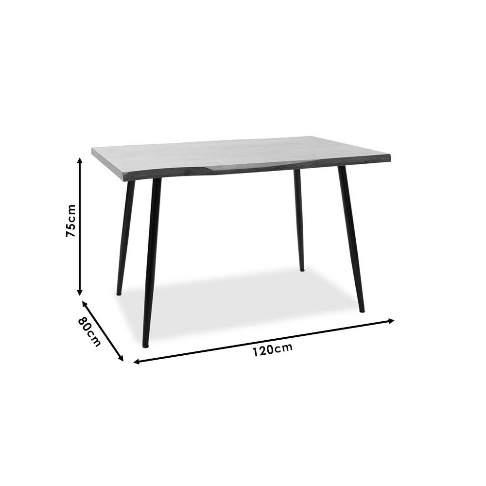 Table à manger neve MDF noyer - pieds métal noir 120x80x75 cm