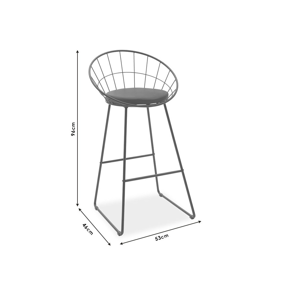Tabouret de bar en fil métallique noir avec coussin en PVC noir
