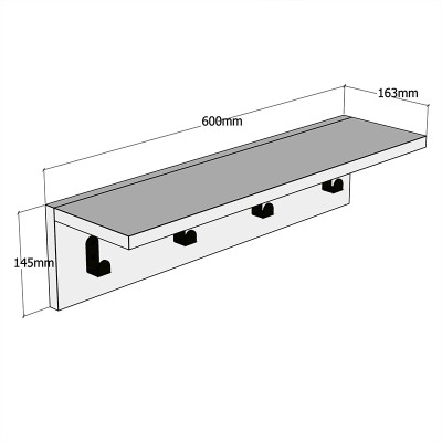 Porte manteau étagére  mural blanc 60x16x14,5 cm