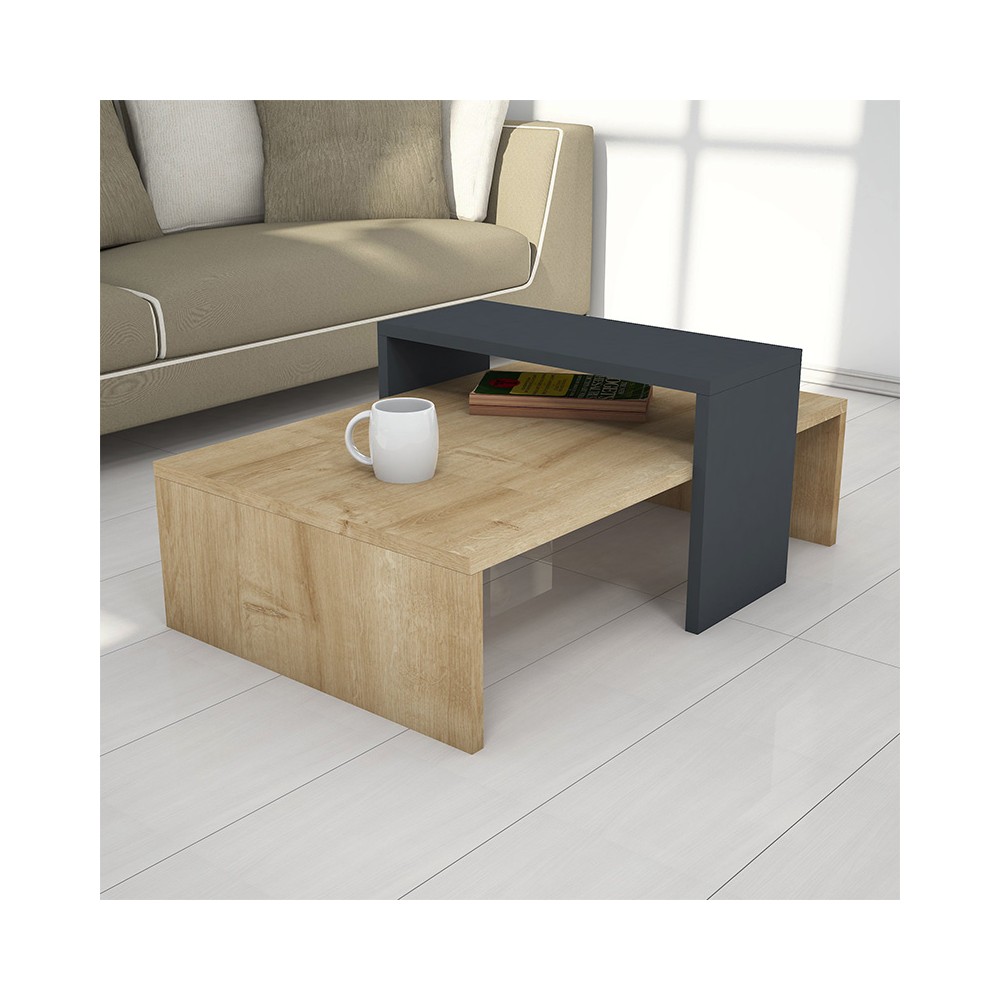 Table basse design Bois chêne anthracite 80x50x32cm