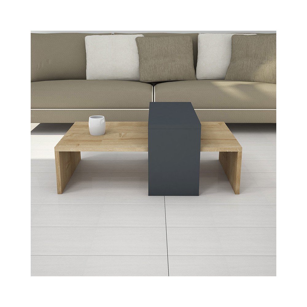 Table basse design Bois chêne anthracite 80x50x32cm