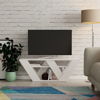 Meuble TV Design Pipralla - L. 110 X H. 40 Cm - Blanc