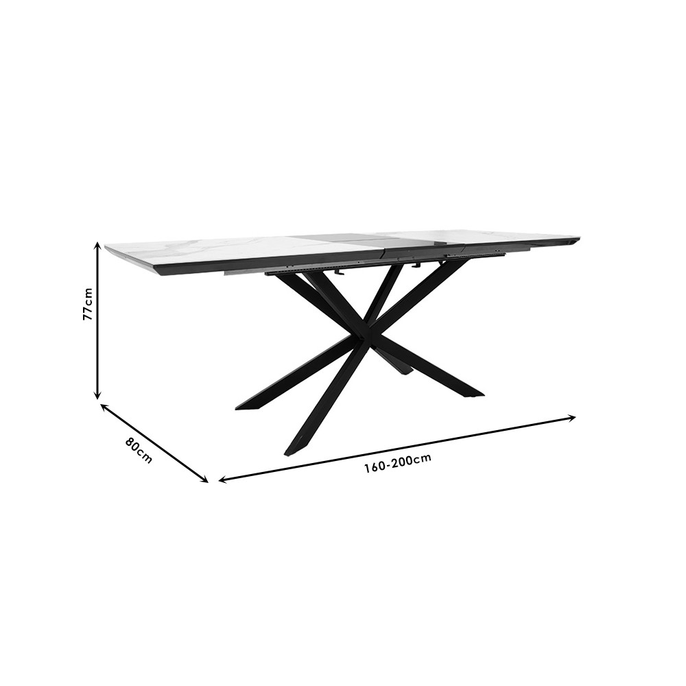 Table à manger extensible Palan MDF marbre gris-noir160-200x80x77 cm