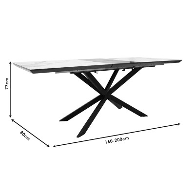 Table à manger extensible Palan MDF marbre gris-noir160-200x80x77 cm