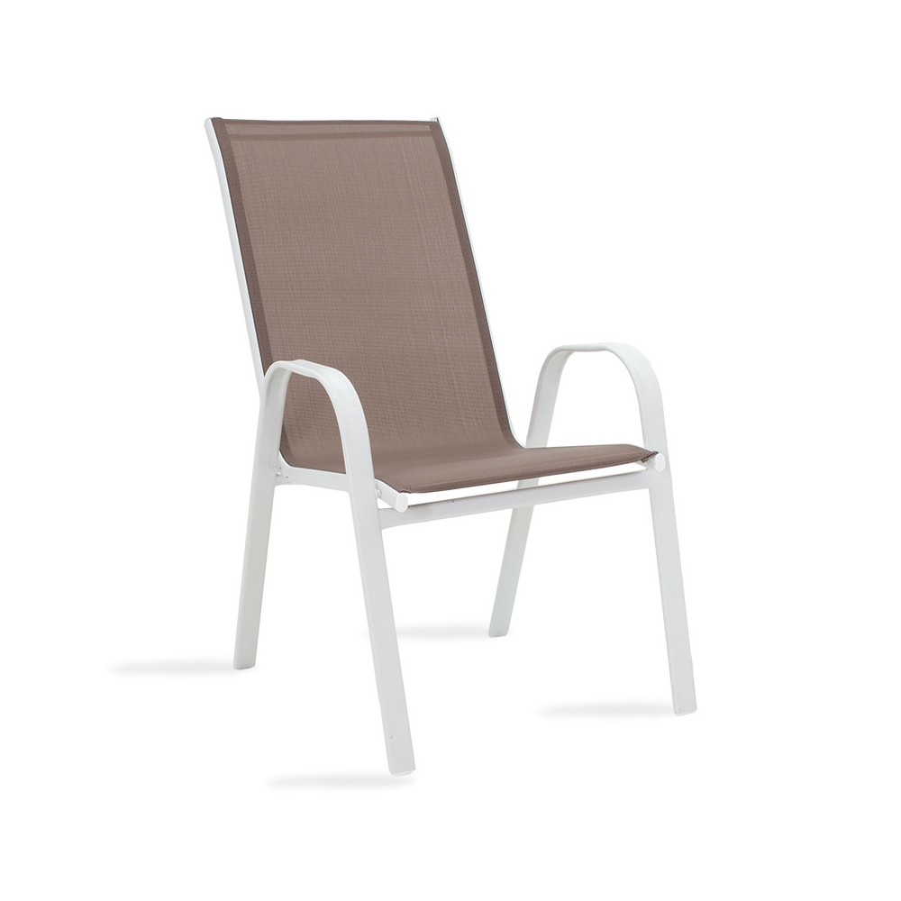 Chaise  de jardin Calan métal blanc textilène marron