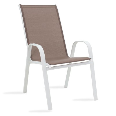 Chaise  de jardin Calan métal blanc textilène marron