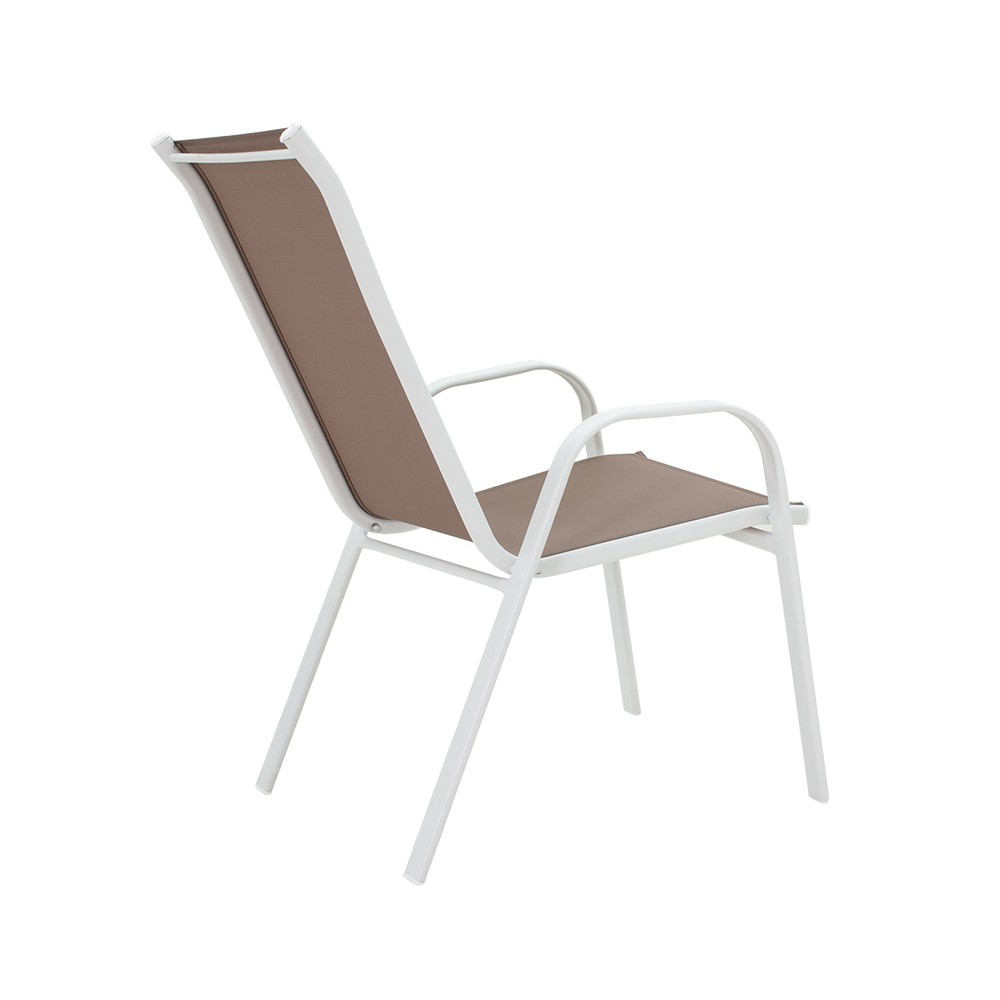 Chaise  de jardin Calan métal blanc textilène marron