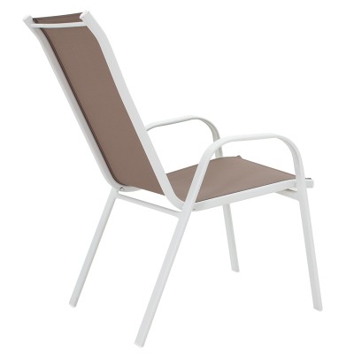 Chaise  de jardin Calan métal blanc textilène marron