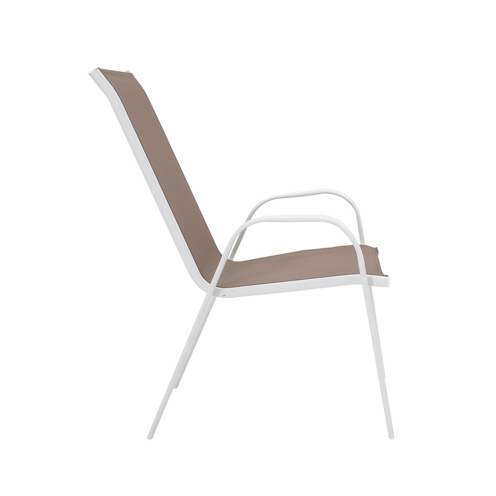 Chaise  de jardin Calan métal blanc textilène marron