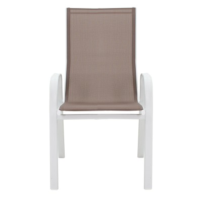 Chaise  de jardin Calan métal blanc textilène marron