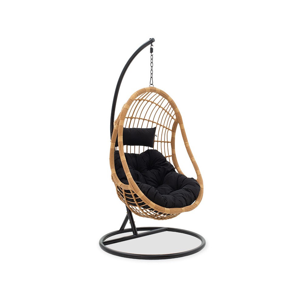 Fauteuil suspendu Balancelle de jardin Lacie Rotin métal  coussin noir