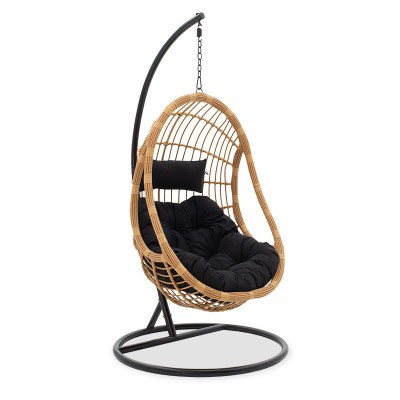 Fauteuil suspendu Balancelle de jardin Lacie Rotin métal  coussin noir