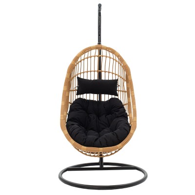 Fauteuil suspendu Balancelle de jardin Lacie Rotin métal  coussin noir