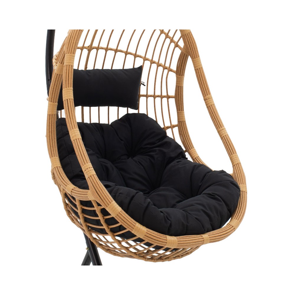 Fauteuil suspendu Balancelle de jardin Lacie Rotin métal  coussin noir