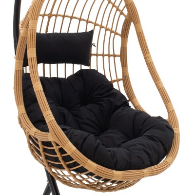 Fauteuil suspendu Balancelle de jardin Lacie Rotin métal  coussin noir