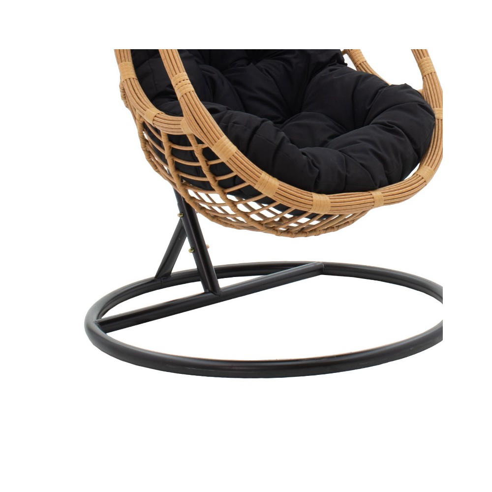 Fauteuil suspendu Balancelle de jardin Lacie Rotin métal  coussin noir