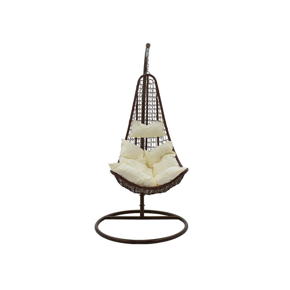Fauteuil suspendu balancelle de jardin  marron-coussin beige 103x83x200 cm