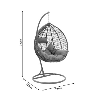 Fauteuil suspendu Balancelle  de jardin COLIBRI  en métal coussin de couleur grise 106x103x200 cm