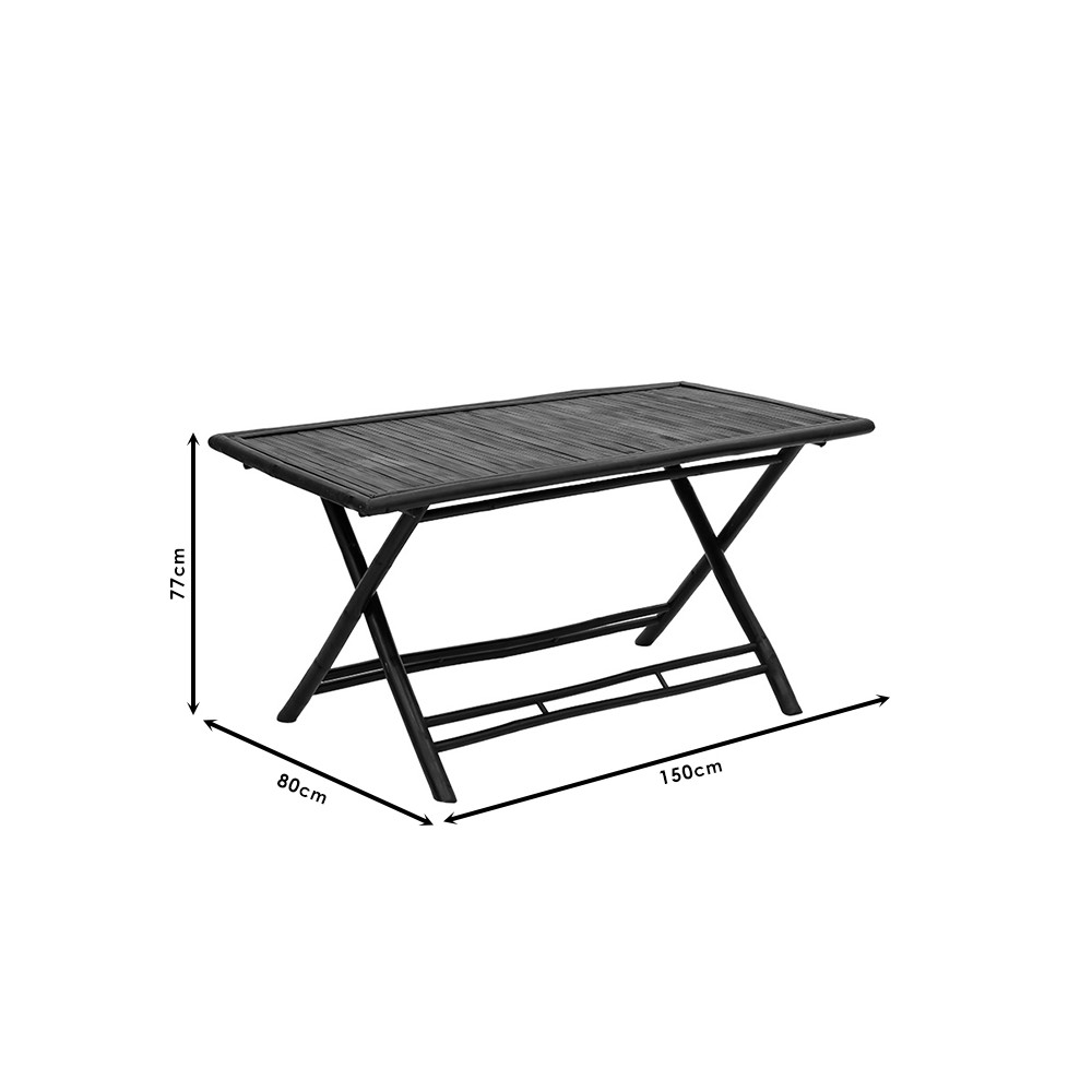 Table de jardin  pliante en bambou noir 150x80x77cm