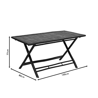 Table de jardin  pliante en bambou noir 150x80x77cm