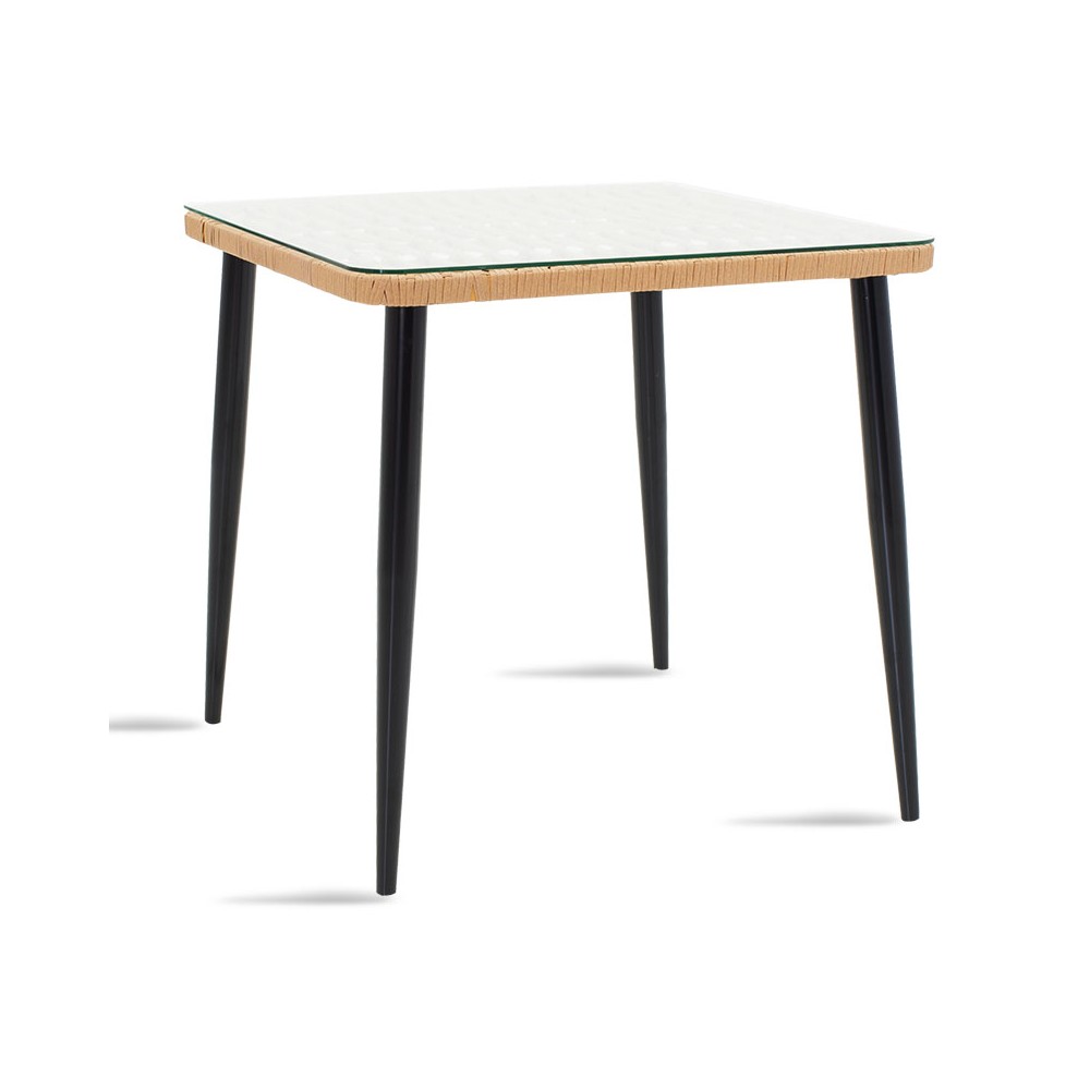 Table de jardin  Naoki métal noir- naturel-verre 80x80x78cm