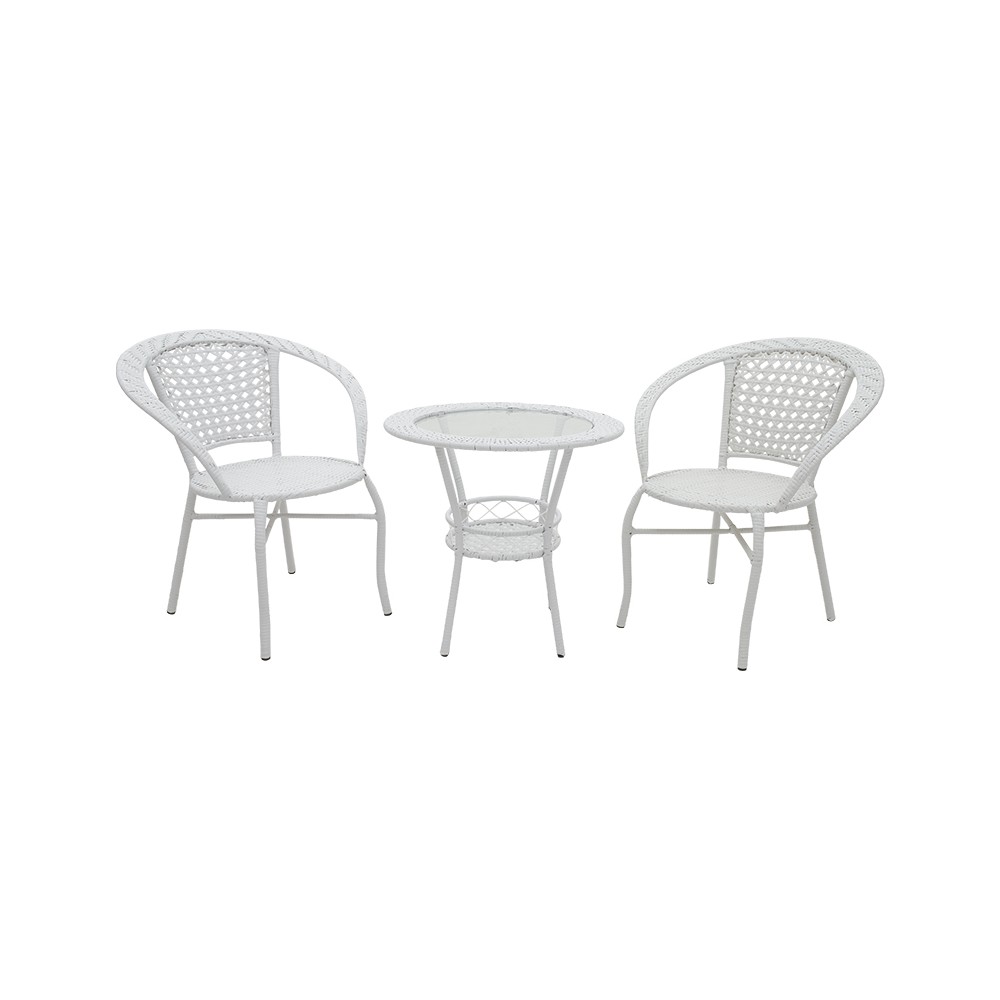 Salon de jardin Saylor 3pcs rotin  Pied en métal blanc