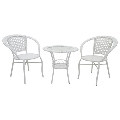 Salon de jardin Saylor 3pcs rotin  Pied en métal blanc