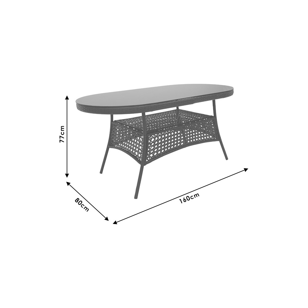 Table  de jardin Celline métal rotin marron 160x80x77cm