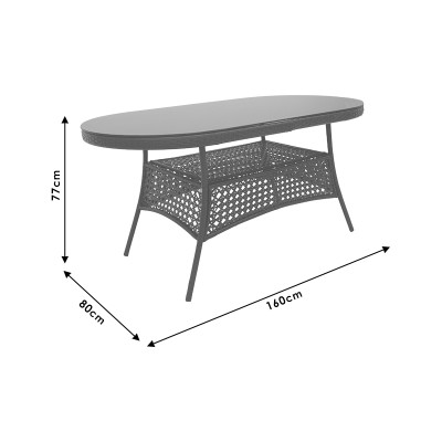 Table  de jardin Celline métal rotin marron 160x80x77cm