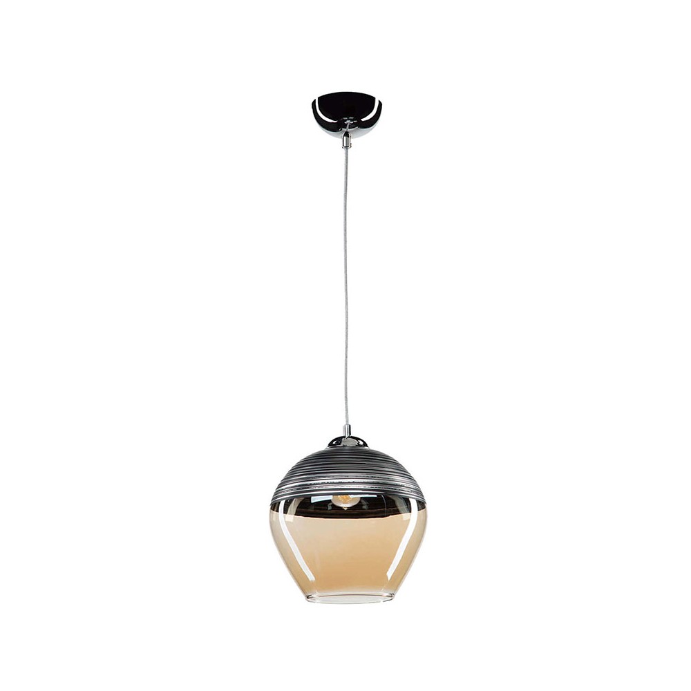 Plafonnier  suspension luminaire Å27 métal anthracite-verre beige D19x90cm