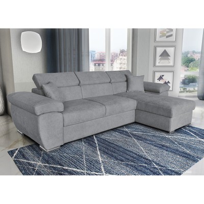 Canapé d'angle réversible convertible lit tissu gris 286x160x75-90 cm