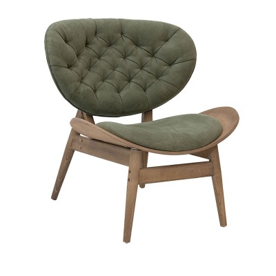 Fauteuil RINO bois massif noyer velours vert 77x70x82 cm