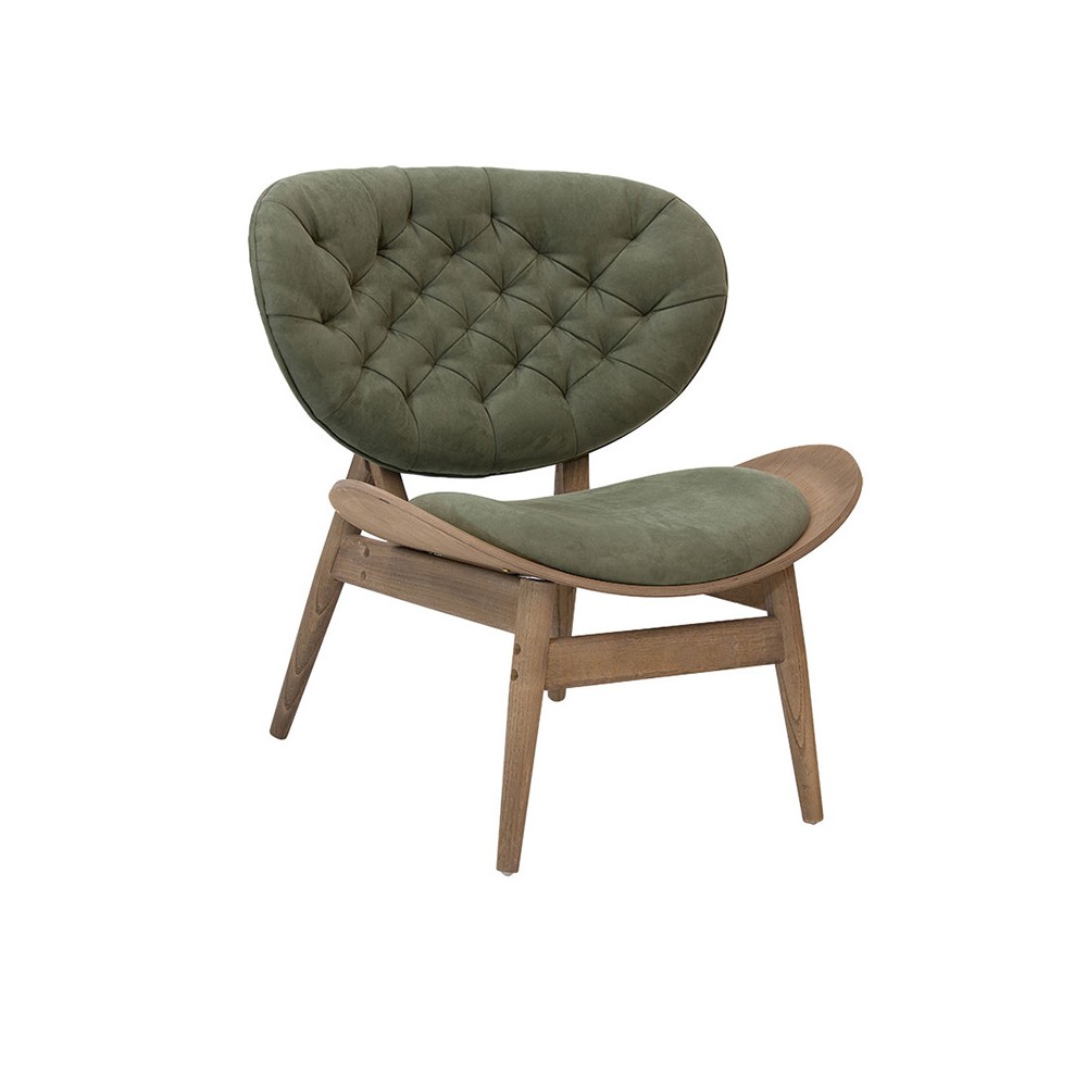 Fauteuil RINO bois massif noyer velours vert 77x70x82 cm