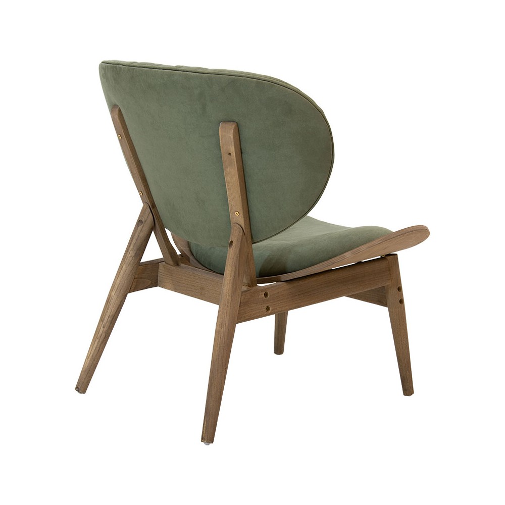 Fauteuil RINO bois massif noyer velours vert 77x70x82 cm