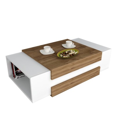 Table basse - 2 niches - Naturel et blanc - BASENA L 110 cm x H 31 cm x P 57 cm