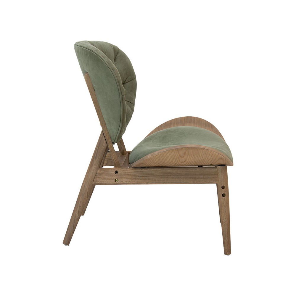 Fauteuil RINO bois massif noyer velours vert 77x70x82 cm