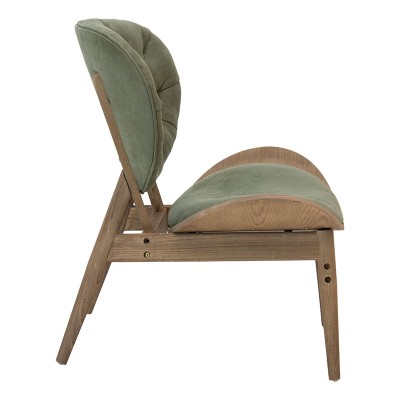 Fauteuil RINO bois massif noyer velours vert 77x70x82 cm