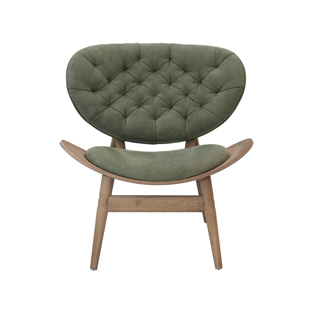 Fauteuil RINO bois massif noyer velours vert 77x70x82 cm