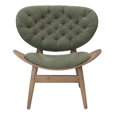 Fauteuil RINO bois massif noyer velours vert 77x70x82 cm