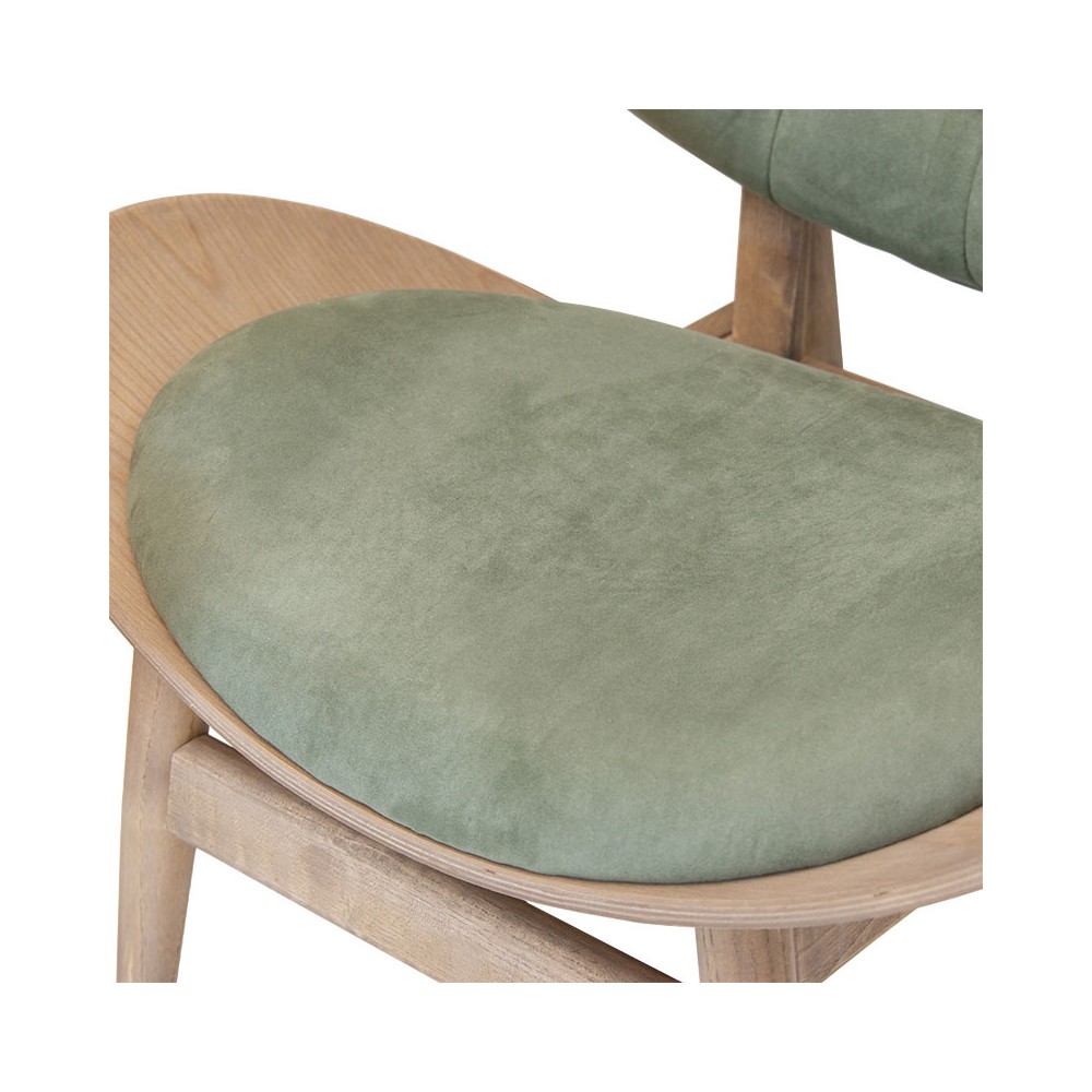 Fauteuil RINO bois massif noyer velours vert 77x70x82 cm