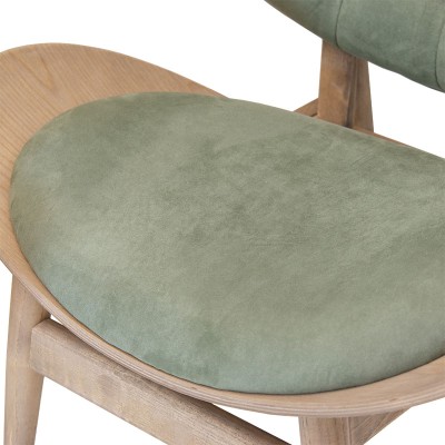 Fauteuil RINO bois massif noyer velours vert 77x70x82 cm