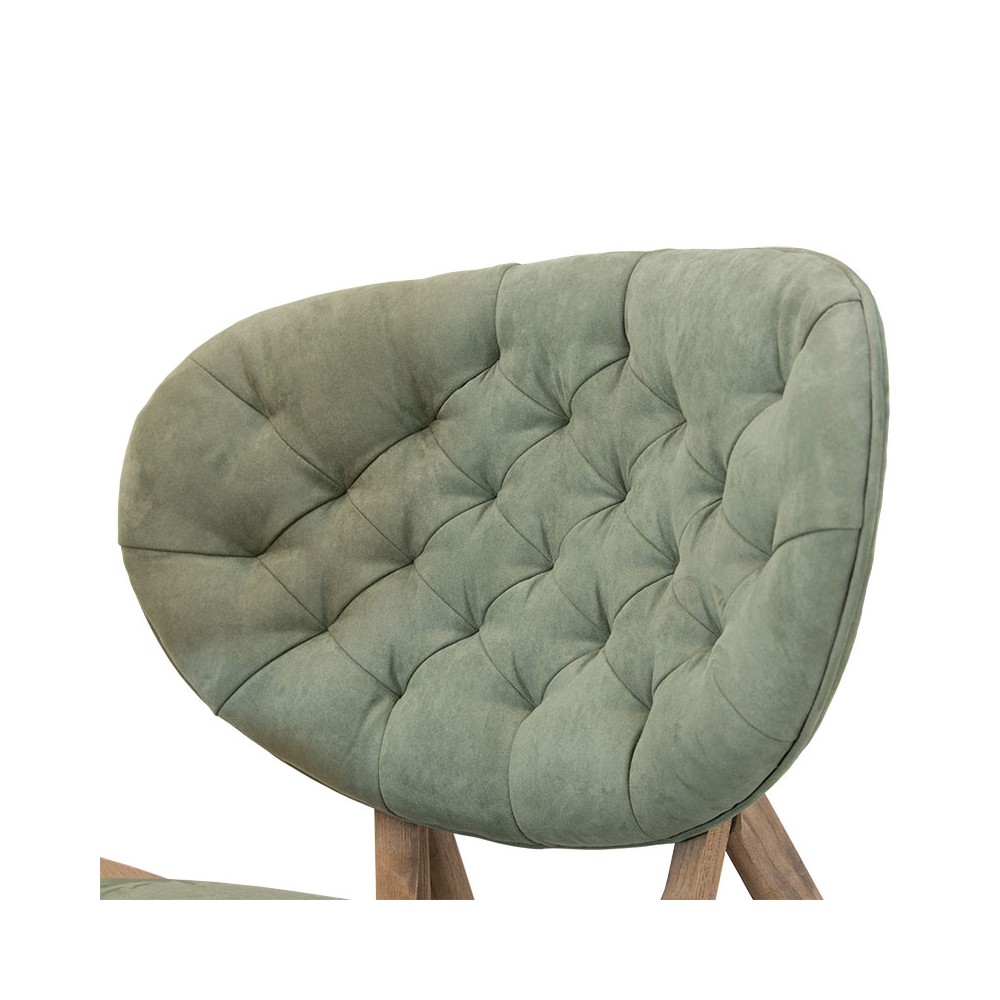 Fauteuil RINO bois massif noyer velours vert 77x70x82 cm