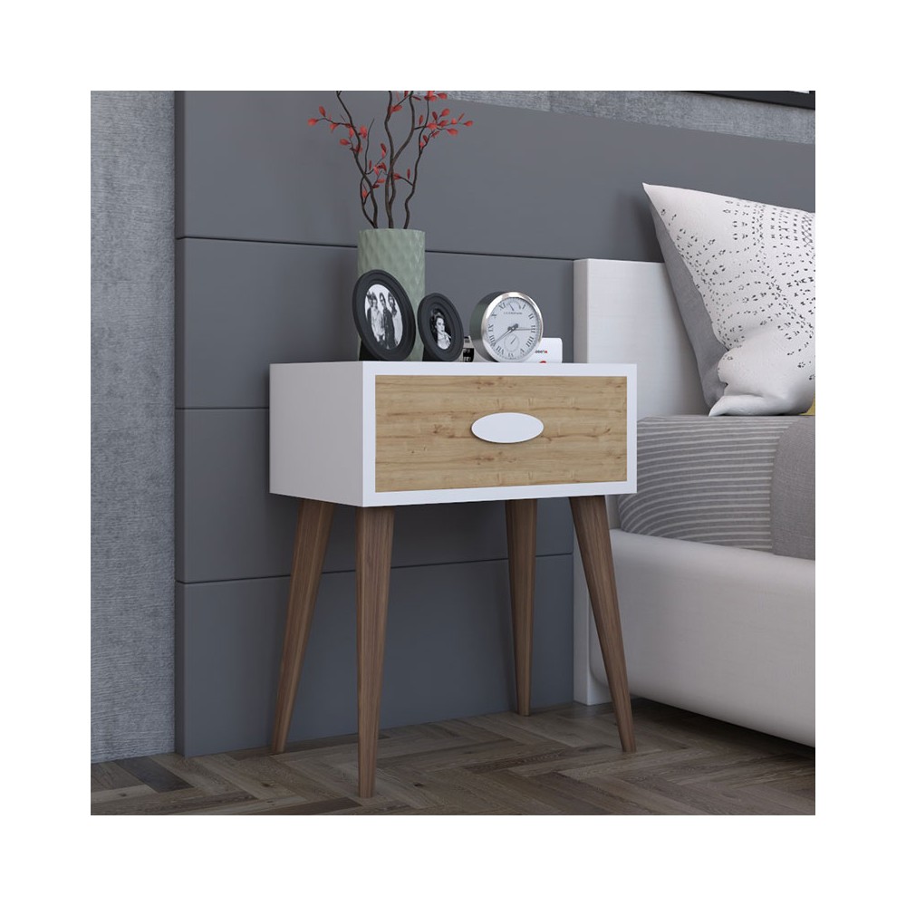 Table de chevet Labow avec un tiroir noyer-blanc-sonoma 45x30x57,5cm