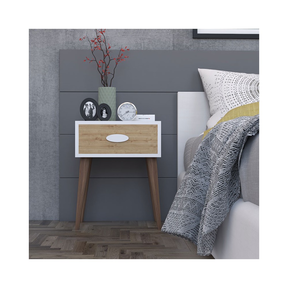 Table de chevet Labow avec un tiroir noyer-blanc-sonoma 45x30x57,5cm